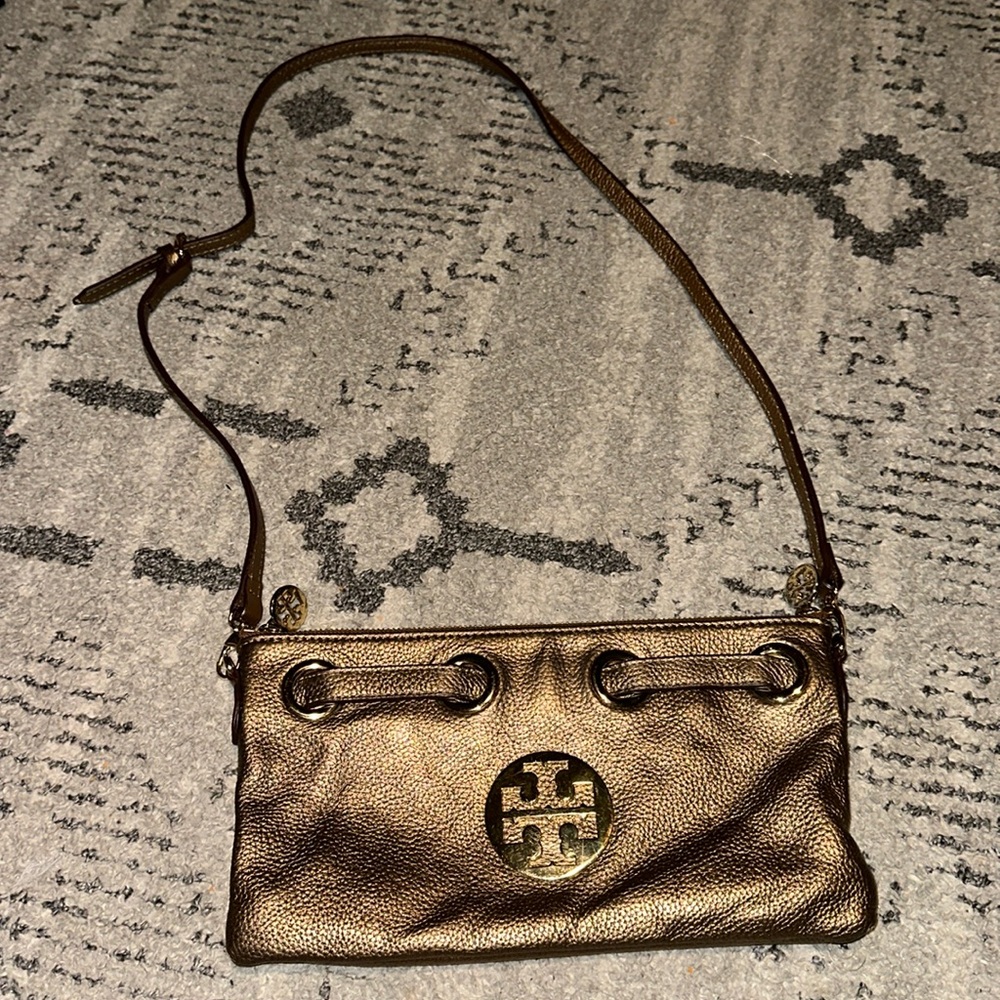 Tory Burch Metallic Bronze Leather Crossbody Bag